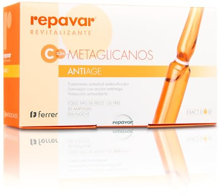Repavar Revitalizing - Serum Metaglykane Anti Aging mit Regenerierender Wirkung - Mit Vitamin C - Jüngere, Straffere und Strahlendere Haut - 30 Ampullen zu je 1 ml