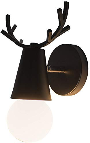 STOEX Applique Ferro Cervo Antler Ø10cm Lampade da Parete Retrò Design Creativo Regolabile Moderno Illuminazione Notturna in Metallo Letto per Bambini Studio Cafe (Nero)