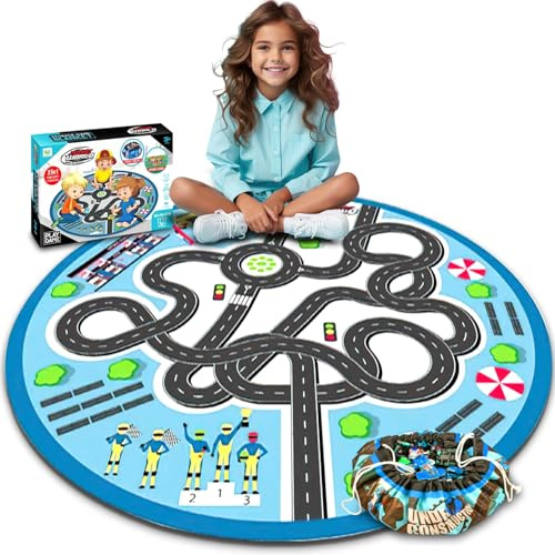 koolbitz Kids Construction Race Track and Carpet Set - Creative Imaginative Play with Portable Case Car and Hands-On Building Fun - Imagination and Creativity Skills for Toddler Aged 3+ Above