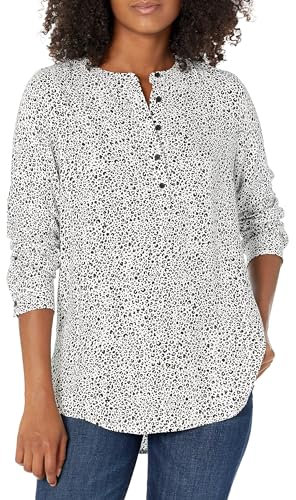 Amazon Essentials Women's Long-Sleeve Woven Blouse, White Leopard, XL