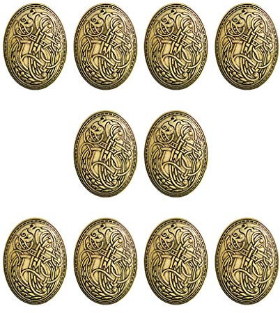 Sharplace 10x Nordische Wikingerbrosche, Wolf Amulett Muster Wikinger Brosche, Buttons Abzeichen Pin Mittelalter Gewandschließe Keltisch Fibel Badge für Mantel Pullover Jacken Kleidungzubehör, Gold