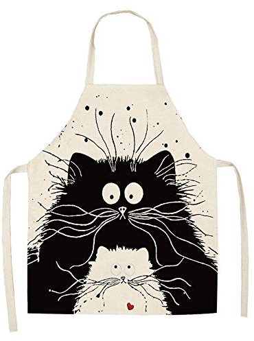 ShopINess Lustige und originelle Kochschürze mit Katzenmotiv für Erwachsene und Kinder Ideal für Grillpartys und Feste - Baumwolle und Leinen Maschinenwaschbar (Katze und Kätzchen, 68x55cm)
