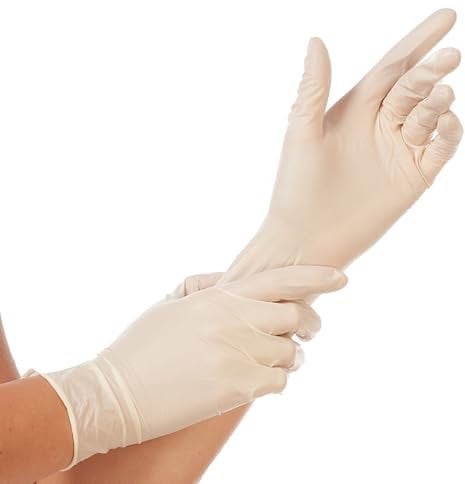 FRANZ MENSCH 100 Stück Hygostar Latexhandschuhe Sense | puderfrei, Packung, natur, 7/S, L: 24cm, Einweghandschuhe, Latexhandschuhe,Putzhandschuhe