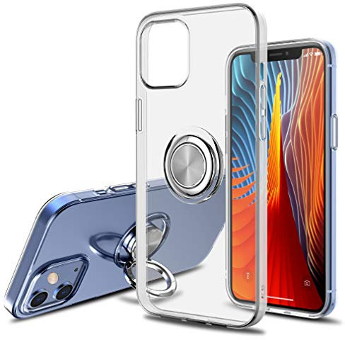SORAKA Clear Case for iPhone 12 Mini with 360 Rotating Ring Holder Slim Fit Soft TPU Transparent Case with Metal Plate for Magnetic Car Phone Holder