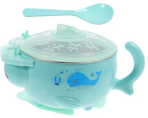 Toddmomy Baby Bowl with Suction and Lid Heated Baby Bowl Easter Bunny Baby Feeding Bowl Food Warmer Stainless Steel Tableware for Toddlers Infants Green
