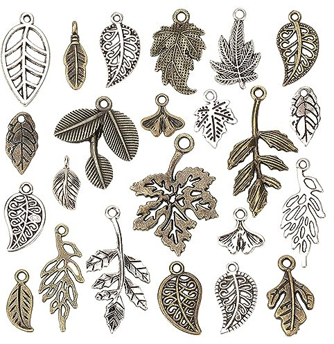 PH PandaHall 184 Stück 23 Stil Anhänger Blatt-Charms, tibetische Baumblätter, Anhänger aus Legierung, für Halskette, Armband, Ohrringe, Schmuckherstellung, Silber/Bronze antik