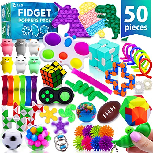 Fidget Poppers Pack – 50 Pcs Fidget Toys, Party Favors for Kids 8-12, Stocking Stuffers, Bulk Sensory Toys for Classroom Treasure Box Prizes, Goodie Bags, Birthday Gifts