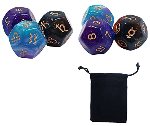 DollaTek 2 Set 6 Pezzi Multicolor 12 Facce Resina Dadi Astrologia Tarocchi Costellazione Divinazione #1