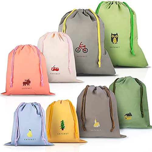 Coolzon 8 Stück wasserdichte Beutel Kordelzug, Aufbewahrungstaschen Turnbeutel Kinder Kleidung Schuhbeutel Strand Schwimmen Reise Gym Organizer Beutel Rucksäcke 8 Muster 3 Größen