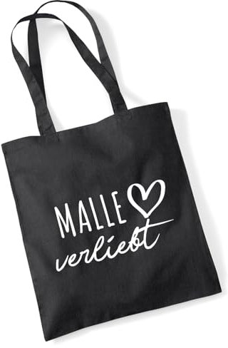 Huuraa Jutebeutel Malle verliebt Geschenk 10 Liter Black Baumwolle Malle Präsent