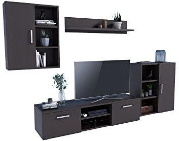 MATKAM Parete attrezzata Dedal, parete attrezzata soggiorno moderno, mobile soggiorno con tavolo TV completo (Wenge)