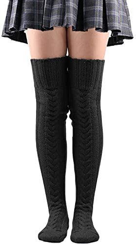 Nanxson Damen Lang Stulpe Leg Warmer Gestrickte Over-Knee Lange Beinstulpe Tanzen Strumpf (Schwarz-74)