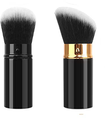 Pinceau de Maquillage Rétractable,2 pcs Kabuki Brosse de Maquillage Télescopique Petits Pinceaux de Poudre de Maquillage de Voyage pour Poudres de Fond de Teint et Cosmétiques Ninéraux