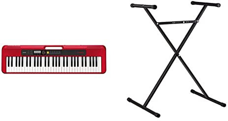 Casio CT-S200RDAD 61 Key Portable Electronic Keyboard in Red with Dance Music Mode and AC Adapter & ARST Keyboard Stand - Black