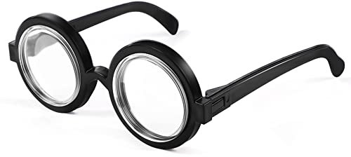 flintronic Spielzeugbrille, Brille Nerd, Runde Brillen mit Klaren Gläsern, Anziehbrille für Erwachsene und Kinder, für Karneval, Fasching, Mottoparty, Verkleidung, Accessoire, Schwarz