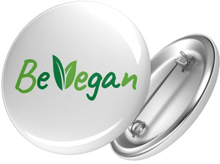 Huuraa Button Be Vegan Blätter Ansteck Pin Größe 59mm mit Motiv für alle Veganer:innen Geschenk Idee für Freunde und Familie