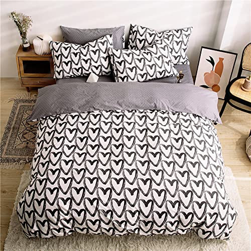 Wotcsil Herzen Bettwäsche Set 220x240 Für Mädchen Kinder Frau Bettbezug Bettwäsche Herz Weiche Kinderbettwäsche Set mit 1 x Bettbezug 2 x Kissenbezügen 80x80 cm, Beige Grau