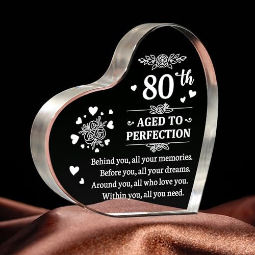 80th Birthday Gifts for Women Men, Engraved Acrylic Keepsake Gift for 80 Year Old Women Men, Happy 80th Birthday Decorations for Her Him Mum Dad Friends