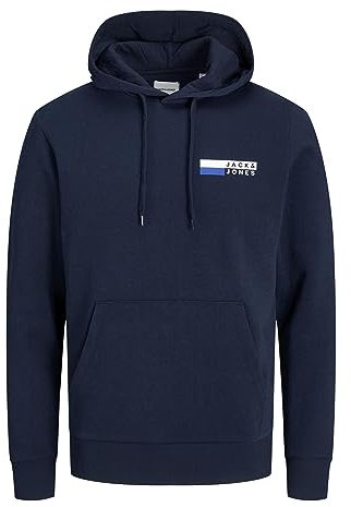 JACK & JONES Men's Jjecorp Logo Sweat Hood Play Noos Sweatshirt, Navy Blazer/Print: p4 Small Print, M