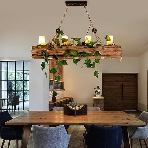 Deckenleuchte Industria Pendelleuchte Holz Deckenlampe Hängend Vintage Industrieller Stil Kronleuchter Kreative Massive Holz Hanf Seil Lampe Restaurant Café Gastfamilie Wohnzimmer Teestube Licht (Grö