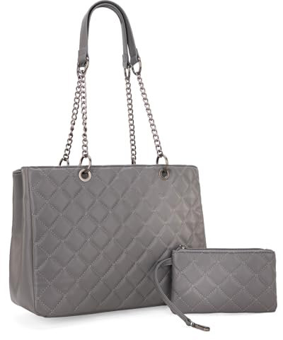 Montana West Gesteppte Handtasche für Damen, Schultertasche, Kette, Geldbörse mit 2 Geldbörsen, Kette Grau, Einheitsgröße