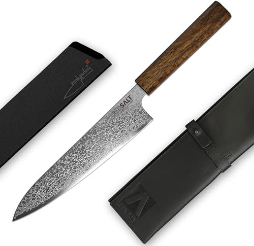 REDSALT® GYUTO 牛刀 20cm SPG2 Damaststahl Chefmesser handgefertigt in Japan | HRC 62+ Profi Kochmesser 65 Lagen Damast Klinge rostfrei | Sushi Chef Messer Küchenmesser Fleischmesser Damastmesser