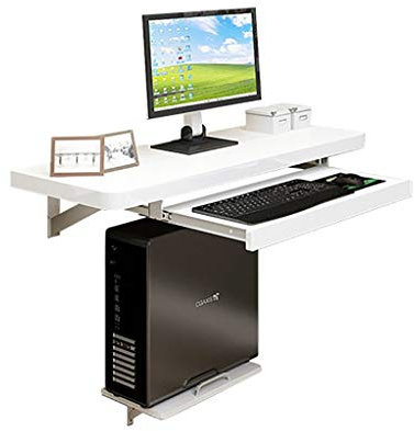 NEAFP Wall Desks for Small Spaces, Computer Folding Table with Keyboard Tray and Host Tray, Wood Wall Mounted Table Easy to Install (Color : White, Size : S) HGCHH
