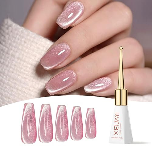 Cat Eye UV Gel Nagellack – Magnetischer Glanz-Lack für Nägel, Cateye Nail Polish Katzenauge Gel Nagellack Langlebig - Holografischer Soak Off UV LED Gel Polish für Nail Art NailPolish- (Pink, 1stk)