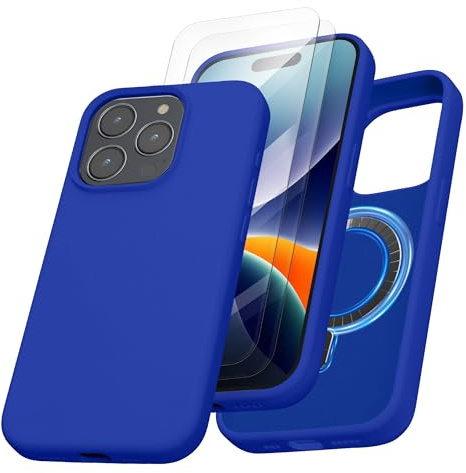 kalibri Hülle kompatibel mit Apple iPhone 15 Pro Hülle - Magnetisches Silikon Case kompatibel mit MagSafe - Cover mit 2X Schutzglas - Handyhülle gummiert Baltik Blau