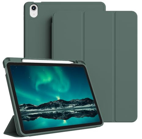 GKABXY Hülle für iPad Air 11 Zoll M3 2025/M2 2024, iPad Air 5 4 Generation (2022/2020) 10,9 Zoll mit Stifthalter, Auto Schlafen/Wachen mit Weicher TPU Rückseite, Nachtgrün
