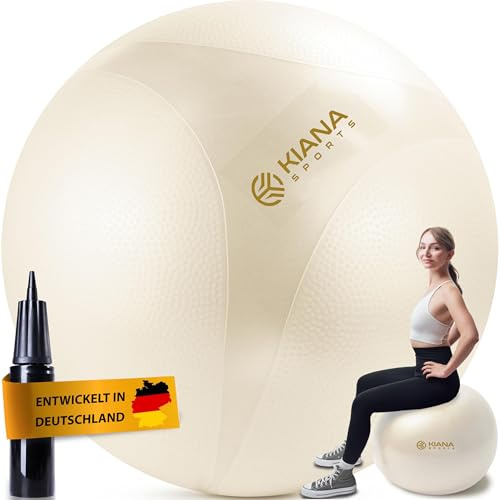 KIANA SPORTS Gymnastikball & Sitzball – Yoga Ball für Fitness & Büro | in 4 Größen, Rutschfester Fitnessball mit Noppen, Deutsche Entwicklung, Hohe Belastbarkeit, inkl. Pumpe & Übungsplan
