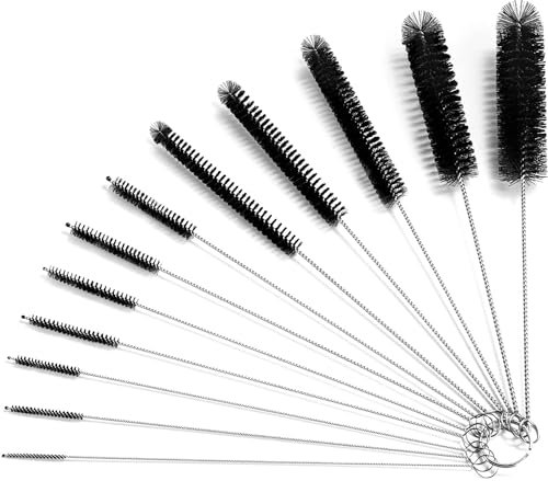 Kleine Reinigungsbürste Für Kaffeevollautomat,Pfeifenreiniger Bürste,Strohhalm Bürste Set,Flaschenbürste Dünn,Milchschlauchbürste,12 Stück,Schwarz