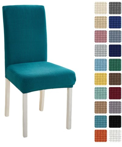 Odot Stuhlhussen Esstisch Mit 2/4/6 Stühlen Set, Stretch Stuhlhussen Hussen Einfarbiger Jacquard Kariert Stuhlbezug, Waschbarer Hoher Rücken Sesselbezug für Restaurant (6er Set,Türkis)