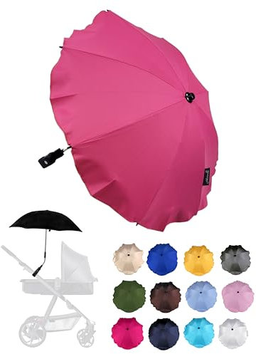 BambiniWelt by Rafael K. Sonnenschutz universal [Sonnenschirm für Kinderwagen] Buggy UV Schutz 50+ mit Universalhalterung biegsamer Schirm für Rund- und Ovalrohre verstellbar (pink)