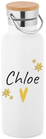 Worfull Regalos Botella de agua personalizada para niños, Botella de agua acero inoxidable, con varios diseños, Térmica Boca Estándar - Sin BPA, para Niños Deporte, Ciclismo, Parque. (FLORES)