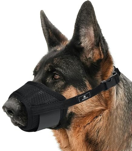 AMATHINGS Maulkorb Hund Größe: XL, Schwarz, Nylon, Verstellbar, Atmungsaktiv, Beißschutz, Kauen & Bellen verhindert, Trinken möglich