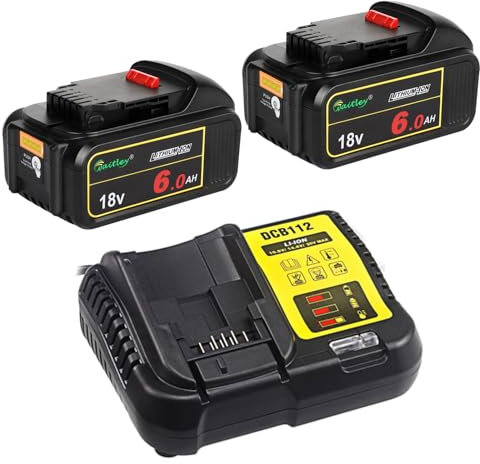 2PCS 18V Compatible with Dewalt Lithium-Ion XR High Capacity 6Ah Battery and a Charger,Suitable for Dewalt 18V Electric Cordless Tools DCB183 DCB184 DCB200