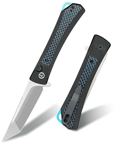 LOTHAR REVEALER Taschenmesser, Scharfe 14C28N Stahl Klappmesser, EDC Messer mit Aluminium Griff, Button Lock Einhandmesser mit Clip (Tanto 7.5cm)