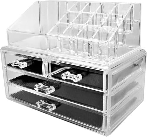 NexusTech Organizer Trucchi Multifunzione Organizzatore Cosmetici Grande Capacità Box Portatrucco Organizer, Portagioie Cosmetici, Trucco 4 Cassetti in acrilico, Mini Cassettiera portaoggetti