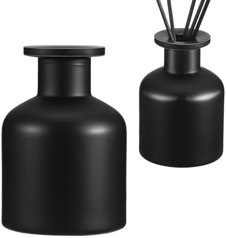 Gatuida 2 Pack Reed Diffuser Bottles 150ml Black Glass | Refillable Aromatherapy Containers for Essential Oils Home Bedroom Office Decor