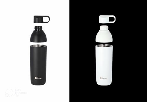BERGER Edelstahl Trinkflasche 550ml mit 2-in-1 Deckel auslaufsicher | Thermosflasche hält 8h warm & 24h kalt | spülmaschinengeeignete Wasserflasche ideal für Camping & Outdoor - Schwarz Matt