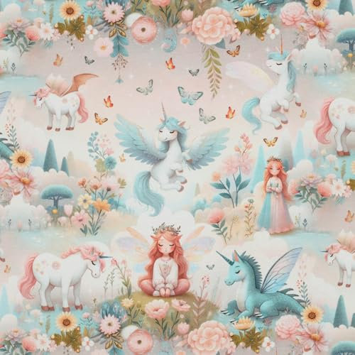 VmG-Store 1m Jerseystoff zum Nähen Baumwolljersey Nähstoff KEINE Meterware Kinderstoff (Einhorn Digital Jb031)