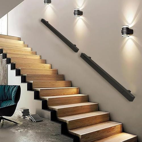 Wrought Iron Handrail Railing, 1m 120cm 1.5m 180cm 2m 250cm 3m Staircase Banister Brackets Metal Wall Mounted Support Rod, Hamankim Safety Grab Rail, Black(2ft/60cm)