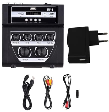 DJ-Controller MF-8 Mini-Mixer, Outdoor-Mixer, Stereo-Echo, Dual-Mikrofon-Eingangsverstärker mit BT-Aufnahmeeffekt, MP3(MF-8-Black)