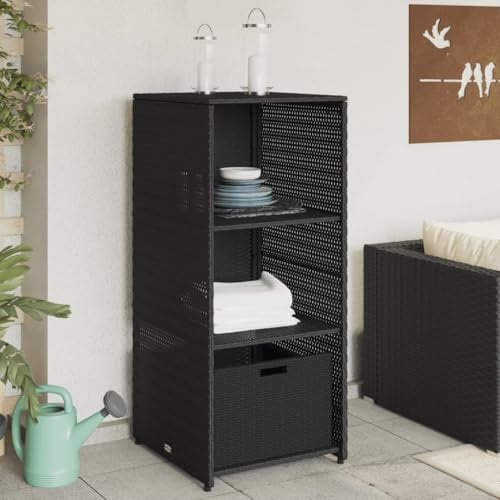 Xichuzi Gartenschrank Schwarz 50x55x115 cm Poly Rattan, Geräteschuppen, Gerätehaus, Wetterfest, Outdoor Schrank, Gartenhausschränke, Terrassenschrank - 365547