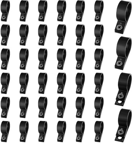 VooGenzek 40 PCS 1 Inch R-Type Cable Clip Wire Clamp, Nylon Screw Mounting Cord Fastener Clips with 40 PCS Screws, for Wire Management (Black)