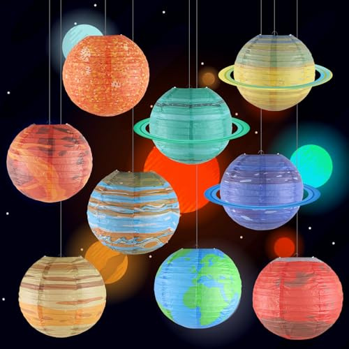 WIYETY 9 Stück Himmelskörper Papierlaterne: 25cm/10inch Solarsystem Planeten Papierlaterne, Sonnensystem Papierlampe Deko, Planeten Papier Laterne, für Kinder Thema Party, Hängende Deko