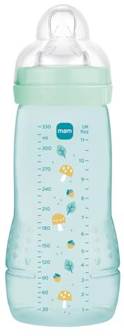 MAM Easy Active 6 mois et plus Couleur Glace (330 ml) – avec tétine en silicone débit X vitesse ultra-rapide – pour bébé avec fermeture hermétique