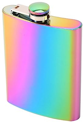 Stainless Steel Hip Flask,Rainbow Colored Pocket and Leak Proof Portable Hip Flask for Hiking Hunting Camping Climbing Barbecue Bar and Party(SIZE:8oz)