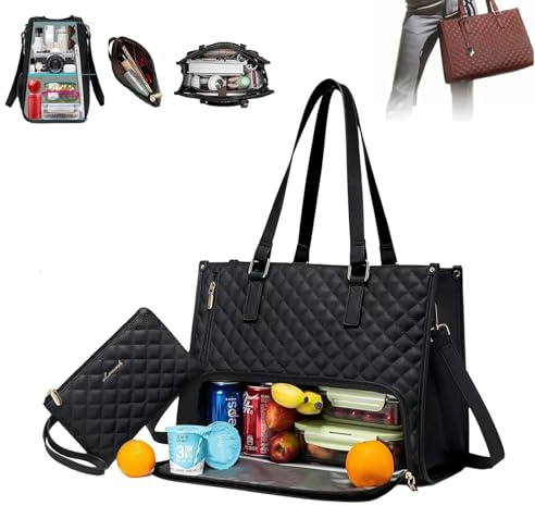 Flanliy Lunchtasche Damen, 2 -in -1 Lunch Bag, Lunch Tote Bag for Women, Handtasche mit Isoliertem Lunchfach, Laptoptasche, Große Tragetasche für Arbeit, Uni, Büro